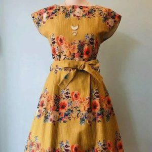 Beatrice Dress in Mustard Floral Garland by Palava - US 12/ UK 16